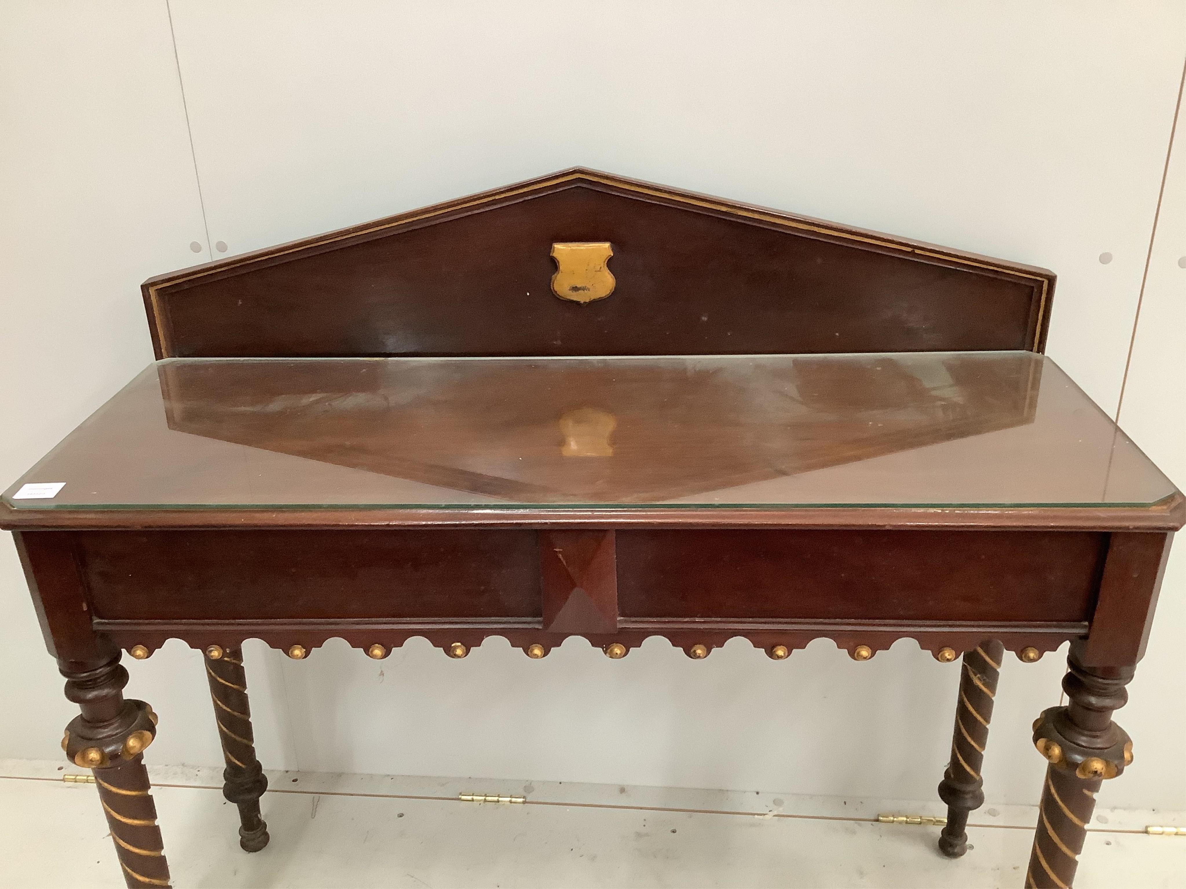 A Victorian mahogany hall table, width 117cm, depth 44cm, height 102cm. Condition - fair